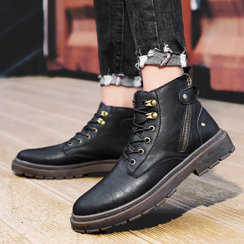 

Зимние новые ботинки, ботильоны в британском стиле, высококачественные трендовые ботинки, кожаная обувь, уличные защитные ботинки на шнуровке, мотоциклетные ботинки