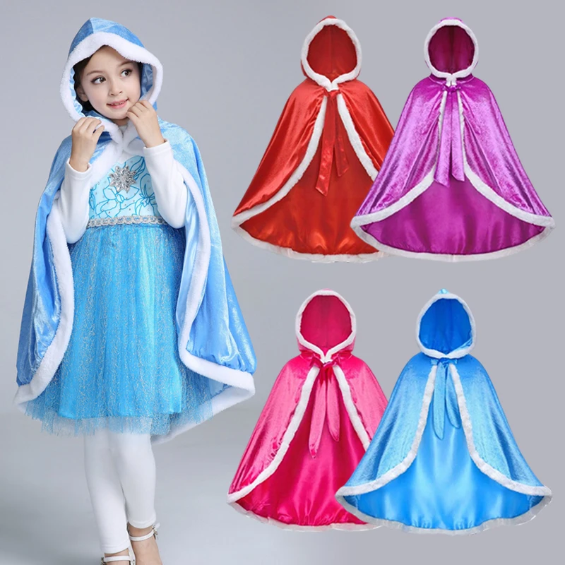 

Girls Velvet Cloak Hooded Children Snow Queen Anna&Elsa Christmas Fairy Cinderella Rapunzel Aurora Belle Princess Dress Up Cape