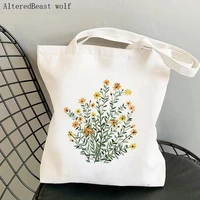 women shopper bag yellow floral sun flower wildflowers bag harajuku shopping canvas shopper bag girl handbag shoulder lady bag