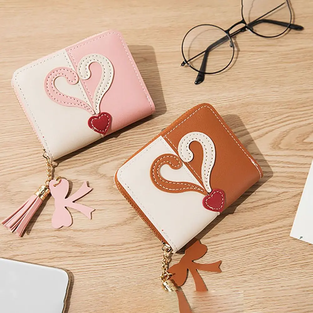 Ladies PU Leather Credit Card Case Women Gift Cash Clip Love Heart Wallet Short Purse Coin Purse Credit Card Holder
