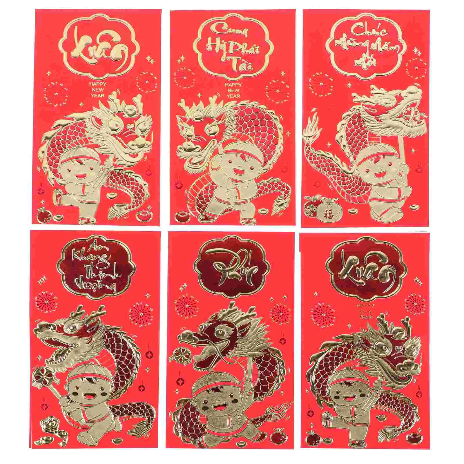 

6 Pcs 2024 Zodiac Red Packet New Year Paper Envelope Money Bag Luck Lunar Gift Bags