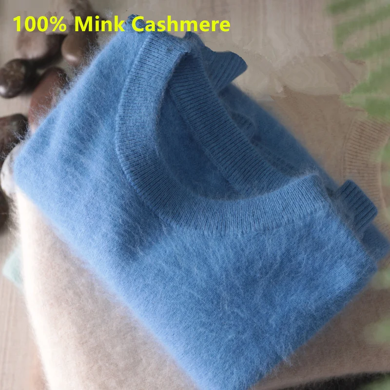 

Genuine 100% Mink Cashmere Sweater Men Jumper 2022 Autumn Winter Casual O-Neck Warm Pullover Robe Hombre Pull Homme