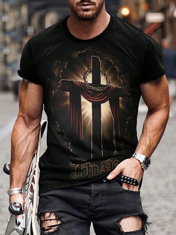 Мужская футболка с принтом Христос Креста летняя повседневная мужская уличный