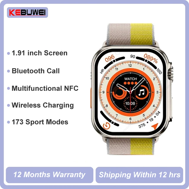 New IWO H10 Ultra Smart Watch Man Women Series 8 Ultra Screen Heart Rate Monitor Wireless Charging NFC GPS Tracking Smartwatch 1