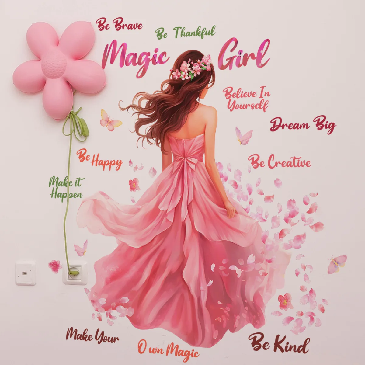 Розовая Волшебная Девушка Бабочка фон стикер стены съемный самоклеящийся ПВХ