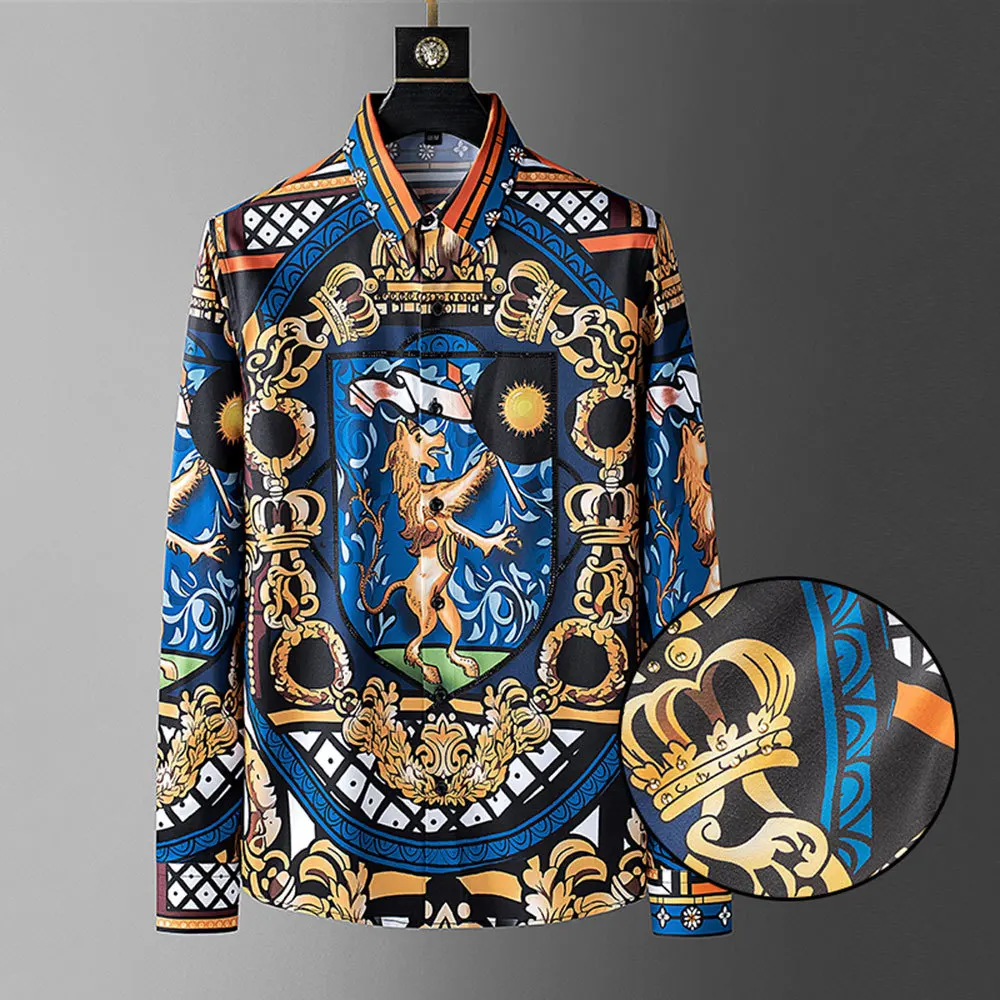 

2022 Animal Shirt Camiseta Masculina Korean Shirts For Men Social Club Outfits Trend Brand Fashion Baroque Court Print Shirt Men