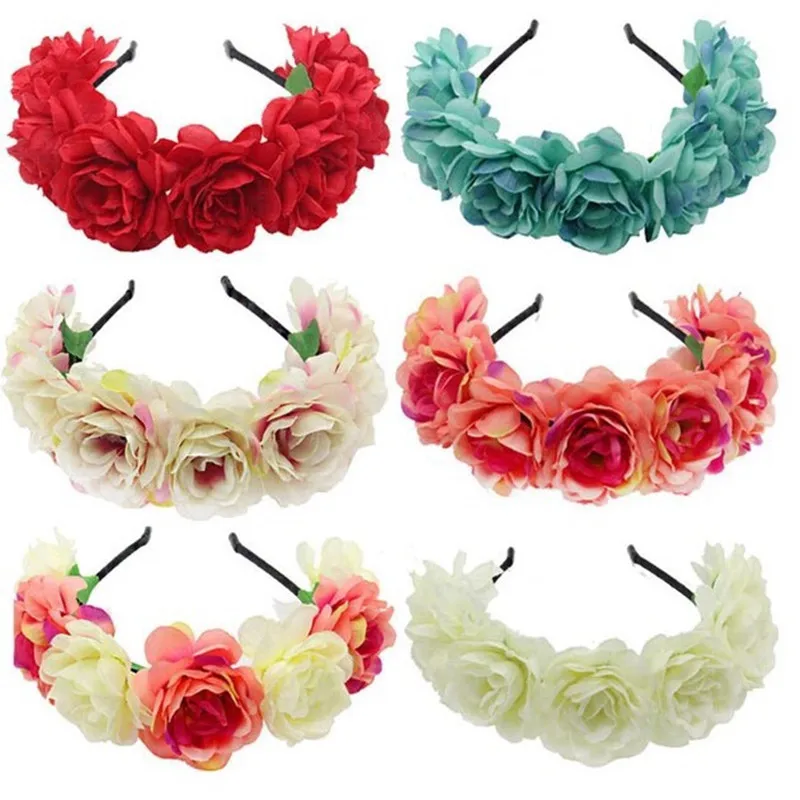 bridal girl rose flower crown headband wedding headpiece hair band accessories for women artificial wreaths garland bridesmaid