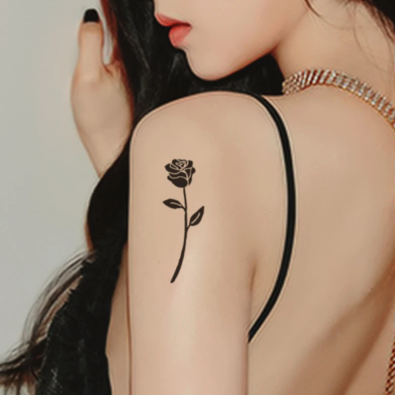 

Rose Plain Flowers Hand Temporary Tattoo Stickers Sexy Black Fake Tattoos Waterproof Tatoos Back Arm Small Size for Women Girl