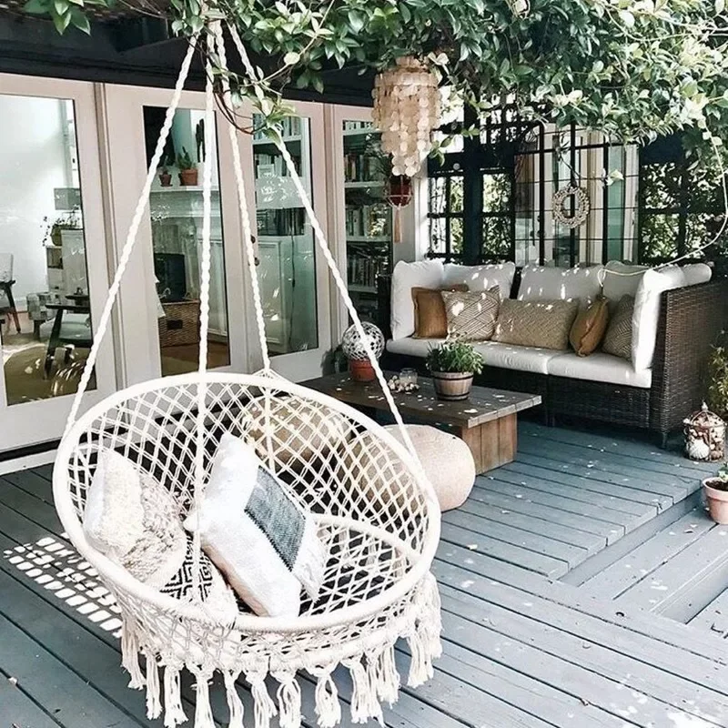 

Style Hanging Basket Ins Hanging Chair Hammock Cotton Rope Woven Hanging Basket Tassel Swing Outdoor For Child Adult