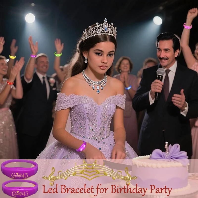 Фото 20-300 шт. Quinceanera музыкальный и звуковой светодиодный браслет с подсветкой для XV 15 Años украшения Quinceañeras №3