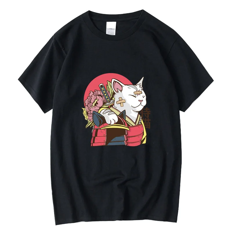 

Men's T-shirt High Quality 100% cotton short sleeve anime cat print loose t-shirt o-neck cool cat t-shirt loose tees male tops