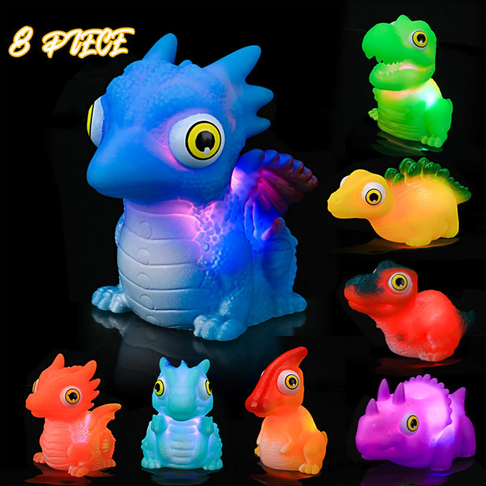 

Dinosaur Baby Bath Toys 8-PCS Colourful Light-up Baby Swimming Pool Toys Great Gift For Toddlers Children 1-5 Year Old