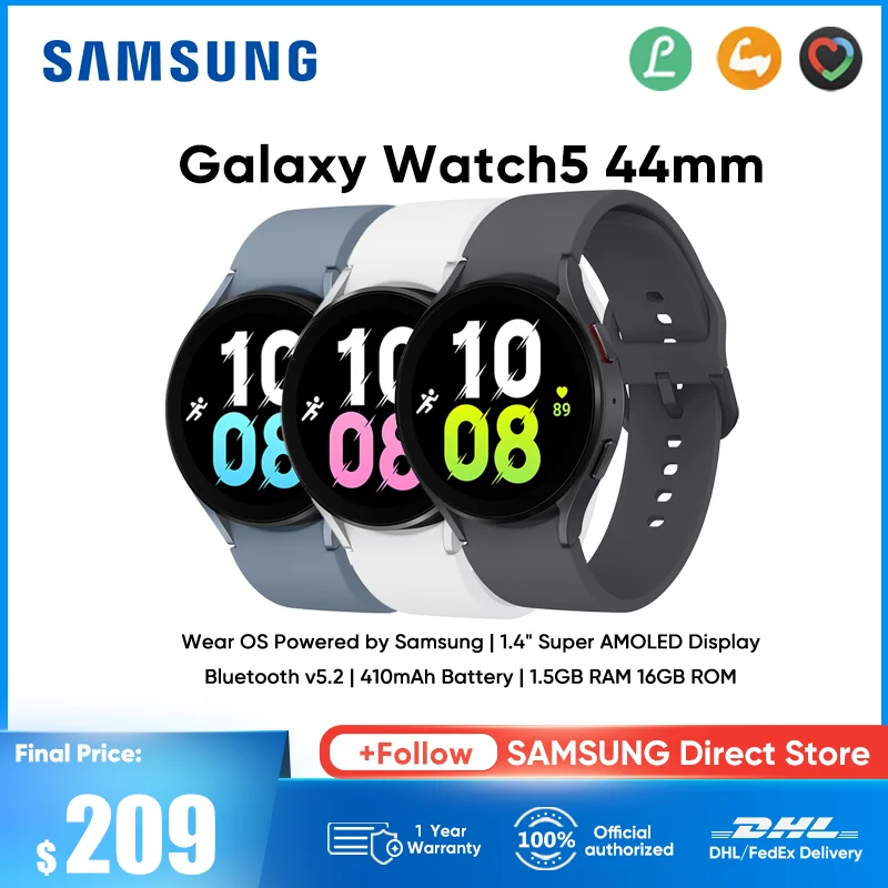 

Samsung Galaxy Watch 5 44mm Smartwatch 1.4'' Super AMOLED Screen Blood Oxygen Heart Rate Sensor smartwatch 410mAh Battery GPS