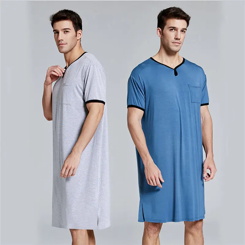 Muslim Robes Men Jubba Thobe Short Sleeve Pajamas Looser Cozy Cotton Homewear Bathrobes Hot Islamic Clothing Kaftan Abaya Homme