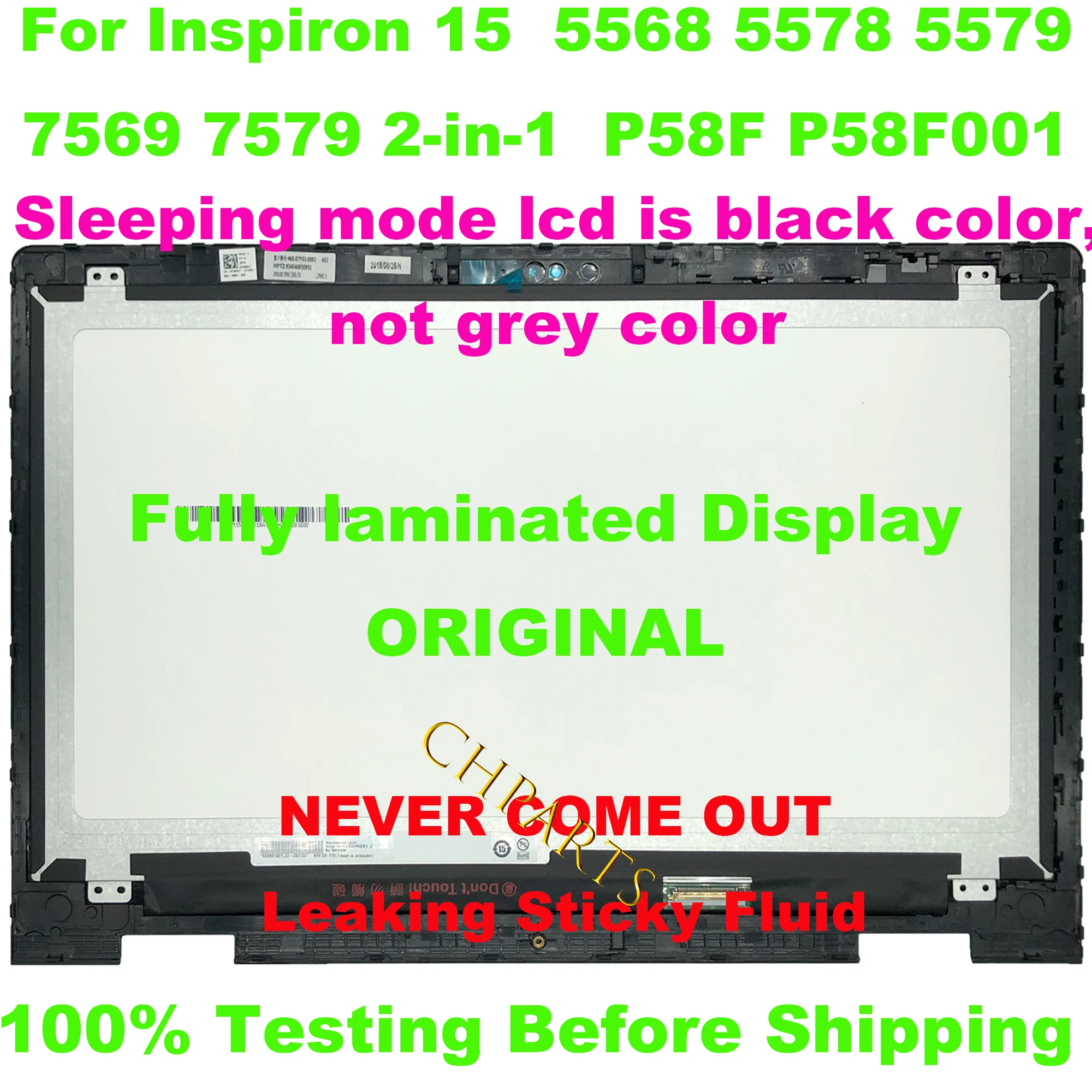 15.6&quot FHD 1920*1080 For Dell Inspiron 15 5568 5578 5579 7569 7579 P58F P58F001 Touch Screen Display Assembly LCD Replacement |