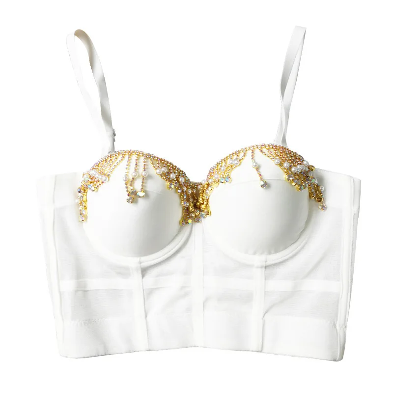 

Boho Romantic Temperament Gathered Corselets Sling Top Outer Wear Chest Beading Tassels Smooth Girls Cropped Tops Bralet Bustier