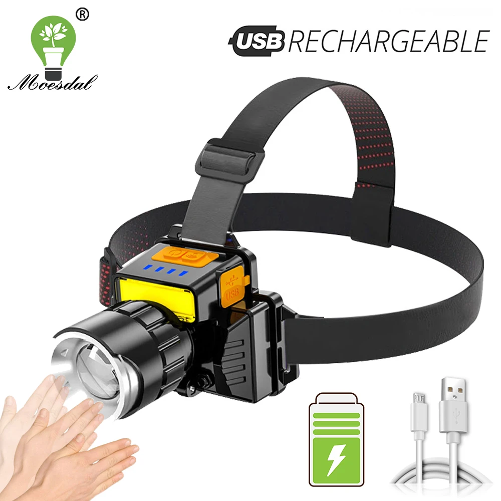 

Легкий светодиодный налобный фонарь, перезаряжаемый водонепроницаемый материал из АБС-пластика, волнистый Ручной Индукционный аккумулято...