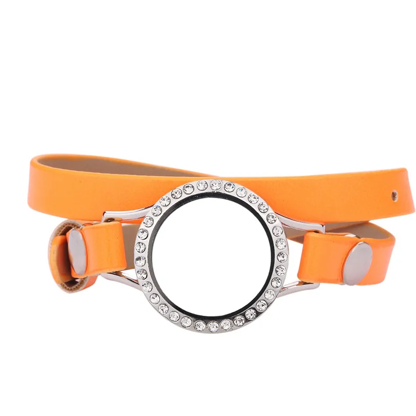 

5Pcs 25mm Round Rhinestone Orange Strap Glass Memory Locket Wrist Bracelet Pendant For Men Women Bangle Gift Jewelry Making
