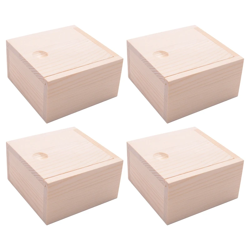 

4X Small Plain Wooden Storage Box Case For Jewellery Small Gadgets Gift Wood Color