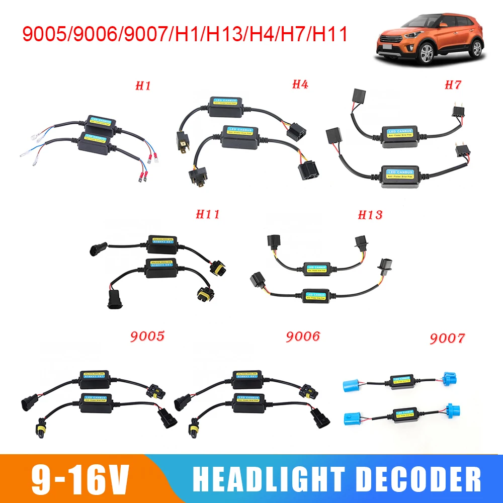 

2Pcs H7 Car LED Headlight Decoder H1 H4 9005 9006 H11 LED Lamp Anti-Flicker Blink Flash Error Canceller Fault Decoder Eliminator