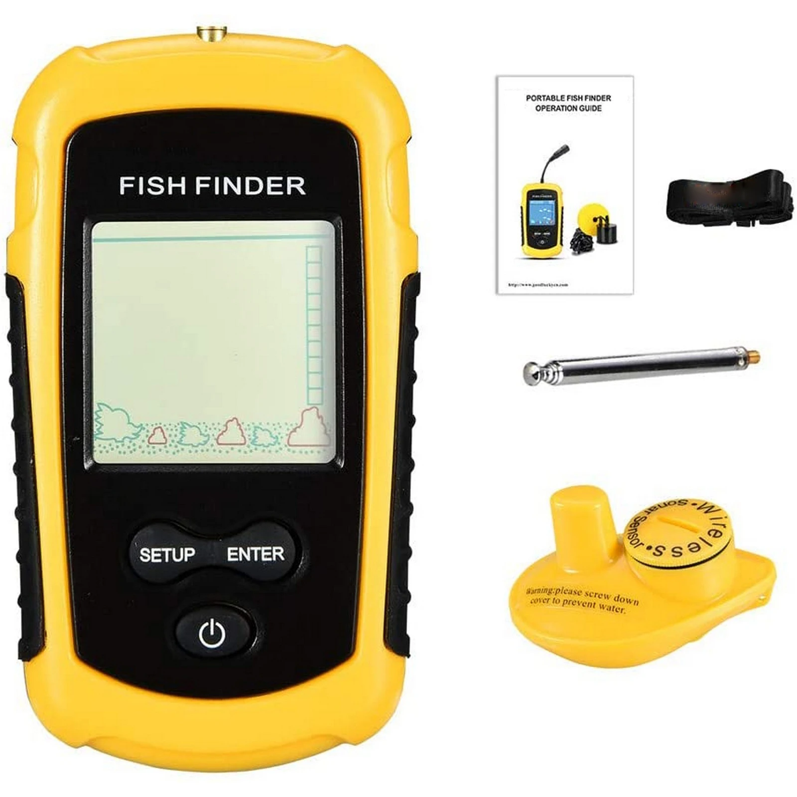 Portable Sonar Fish Finder Wireless 120m  Fishing Finder Alarm 40M/130FT Deeper Fishfinder for Shore Fishing Depth Ocean River