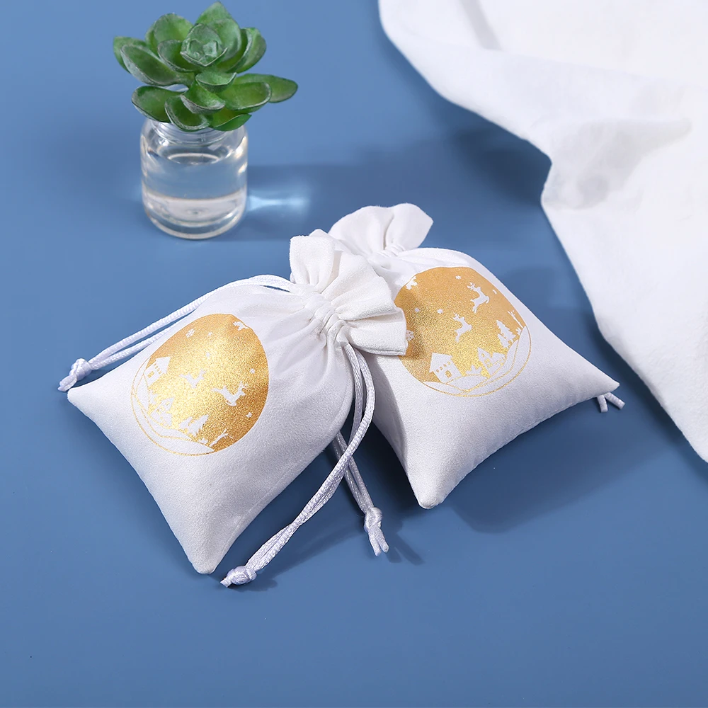 100pcs White Suede Velvet Jewelry Drawstring Bags Custom Jewellery Packaging small Pouch Personalized your Logo Premium Flannel