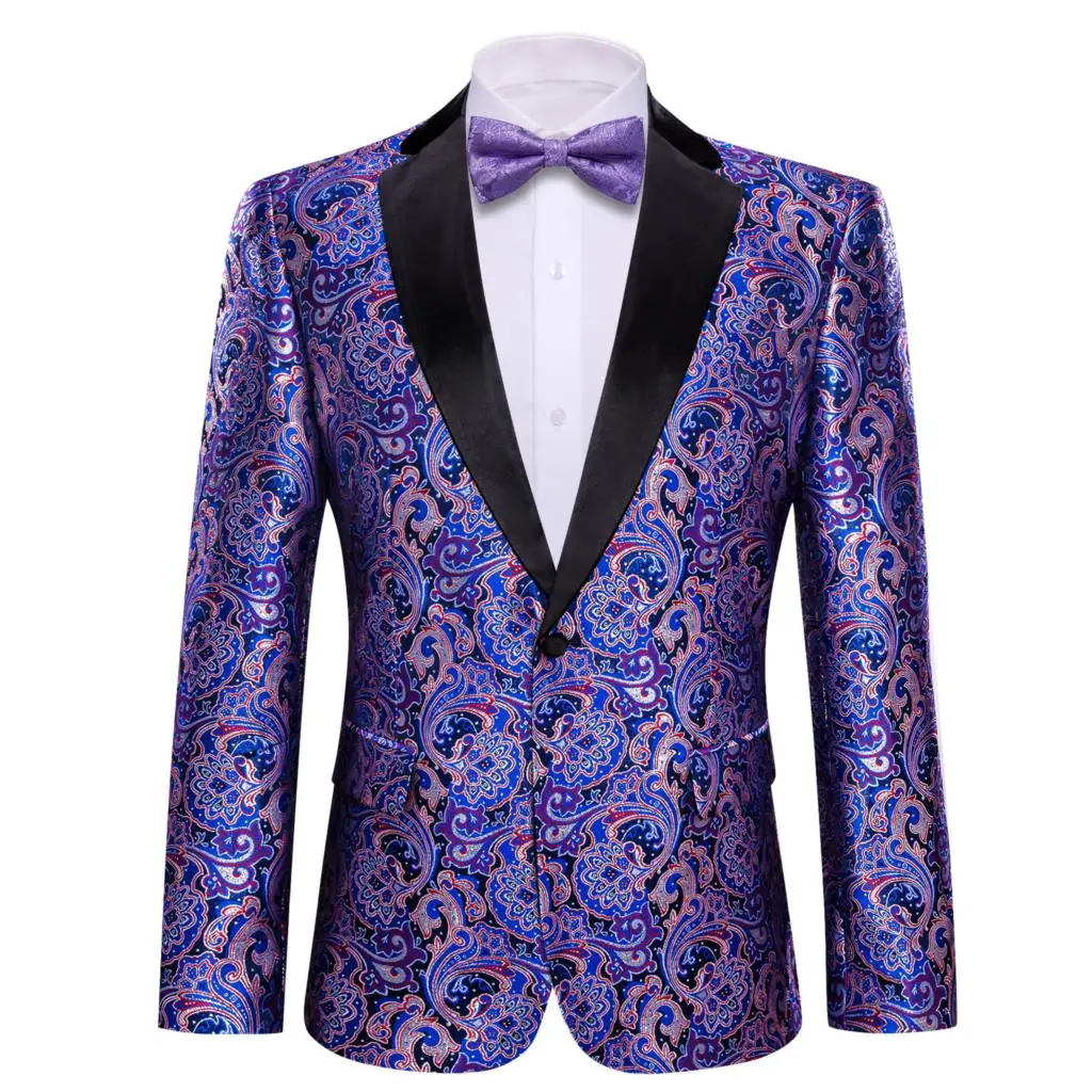 

Elegant Suits for Men Blue Purple Pink Flower Sill Blazer Bowtie Set Jacket Coat Wedding Groomsman Dress Barry.Wang