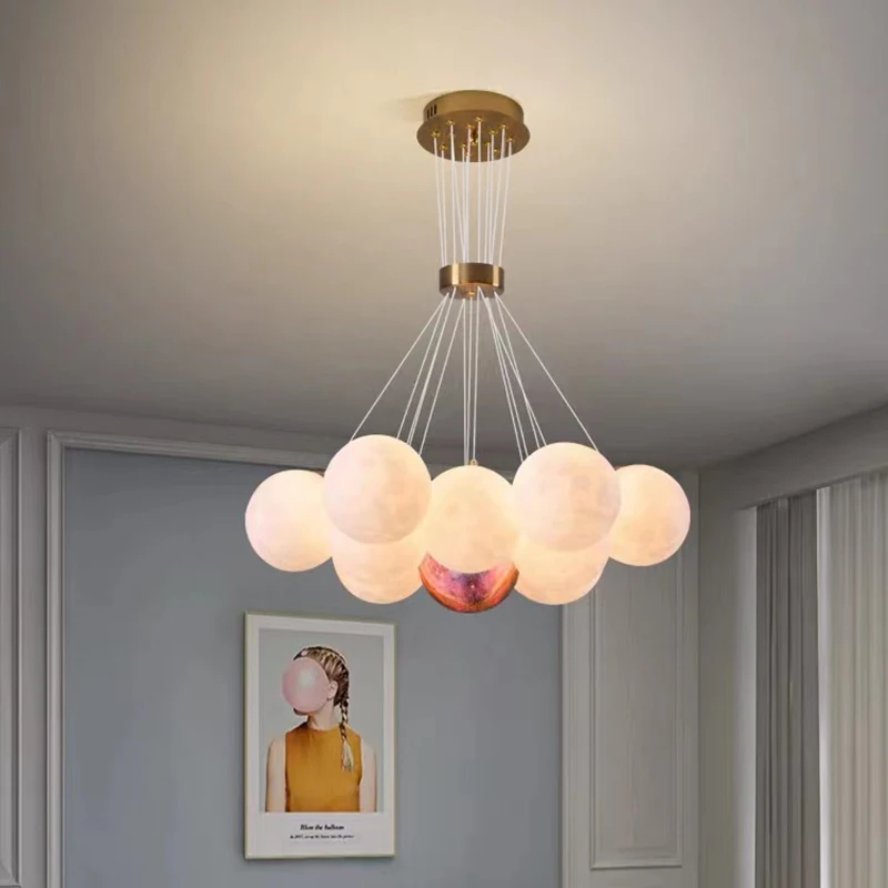 

Nordic 3D Moon LED Chandelier White Home Decoration Living Room Kitchen Dining Room Children's Room Bedroom Lights