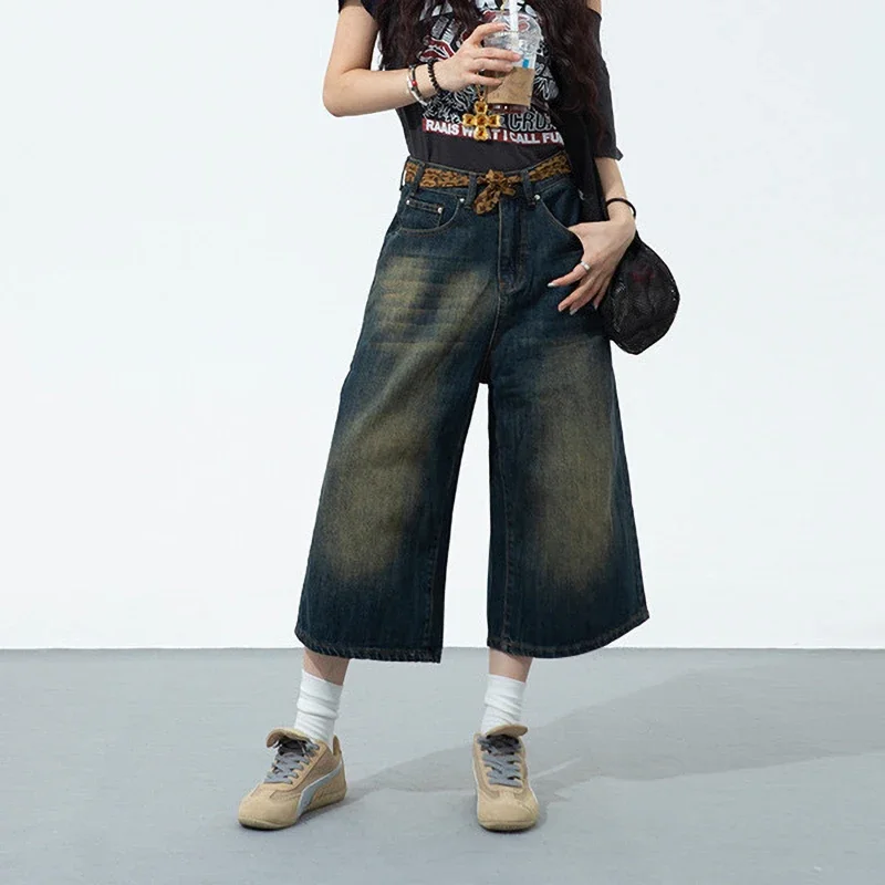 Повседневные брендовые винтажные джинсы с широкими штанинами для женщин Новинка