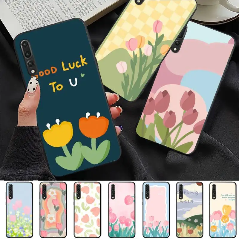 

Tulip Flower Phone Case for Huawei P30 40 20 10 8 9 lite pro plus Psmart2019