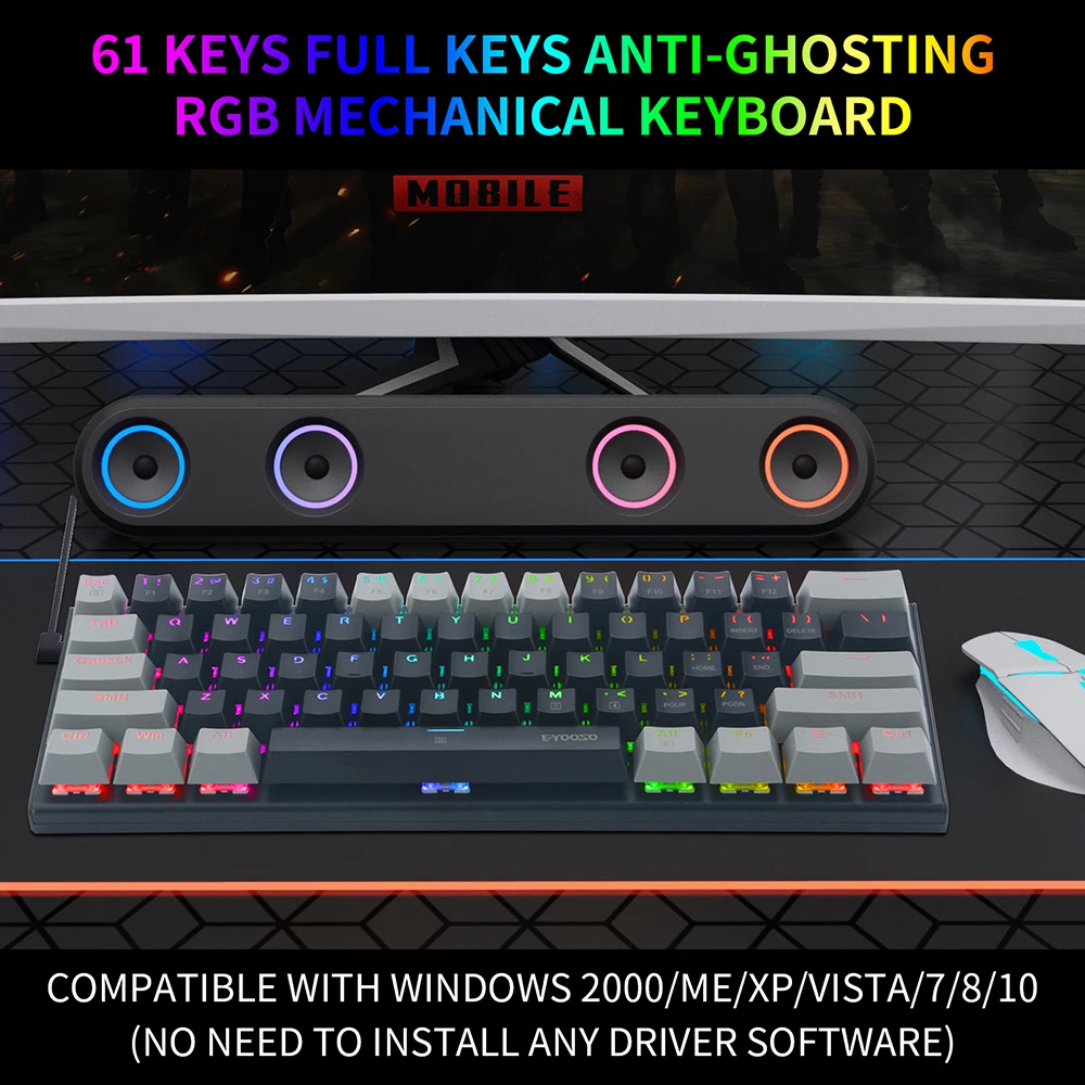 61 keys mechanical keyboard game keypad rgb backlight type c usb wired waterproof 60 pc gaming keyboard for pc desktop laptop free global shipping