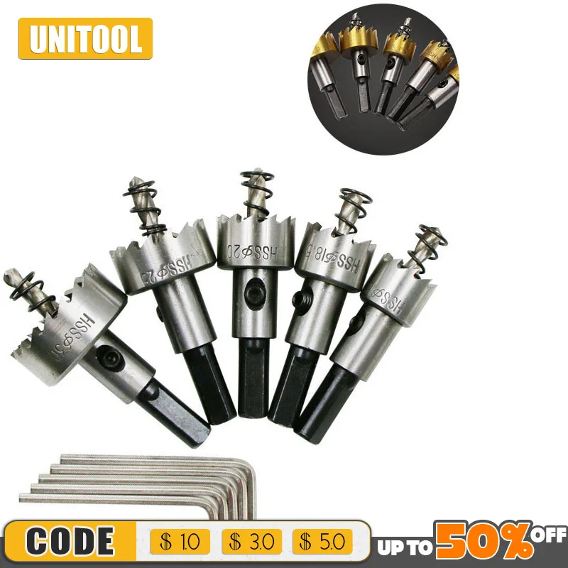 

5 Piece/set Multifunctional High Speed Steel Titanium Plated Hole Drills 16-30mm Professional Metal Sheet Reaming Tools