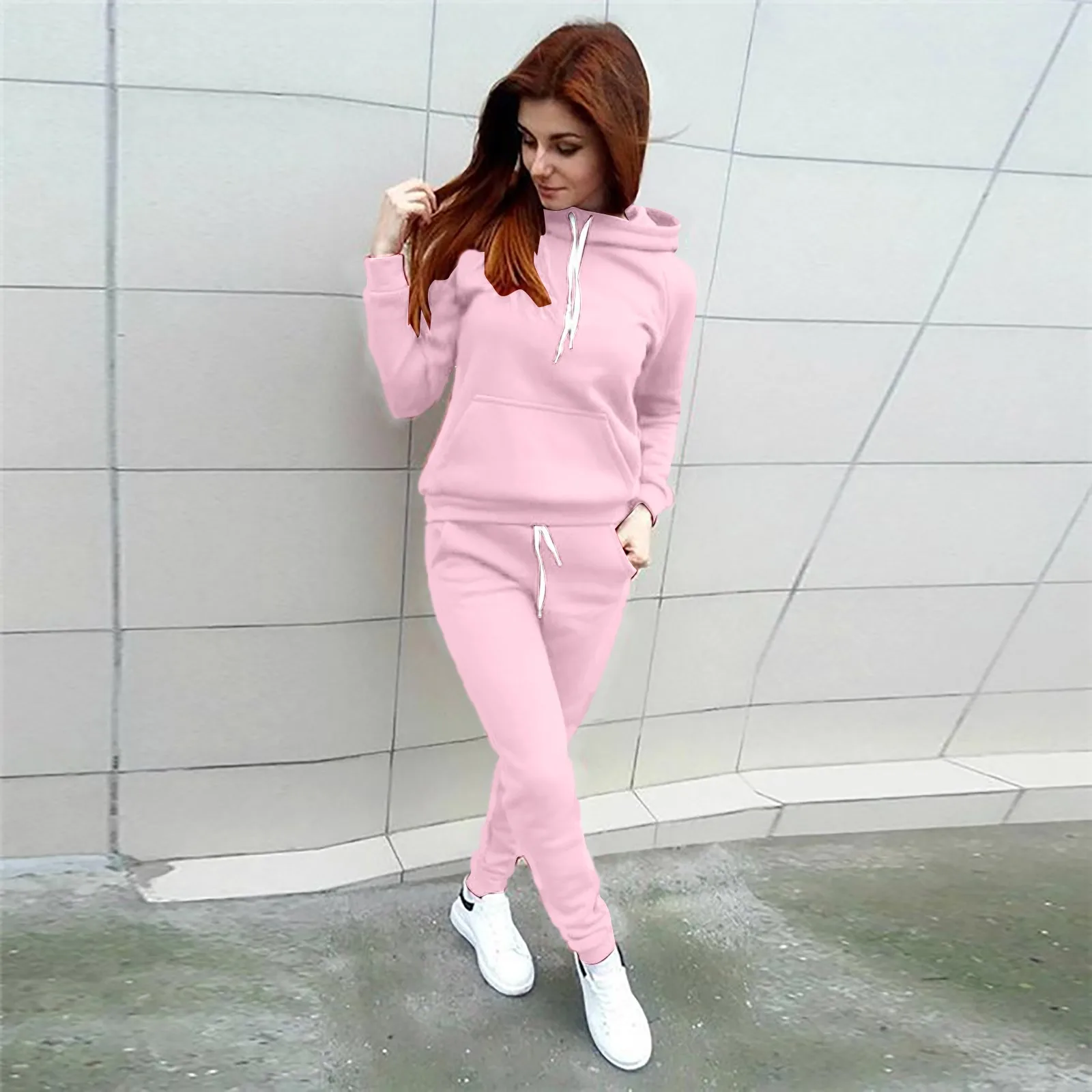 

Solid Women Tracksuit Casual Hoodies Sweatshirt Pant Set Lounge Wear Sport Suit 2PCS Autumn Winter Clothes