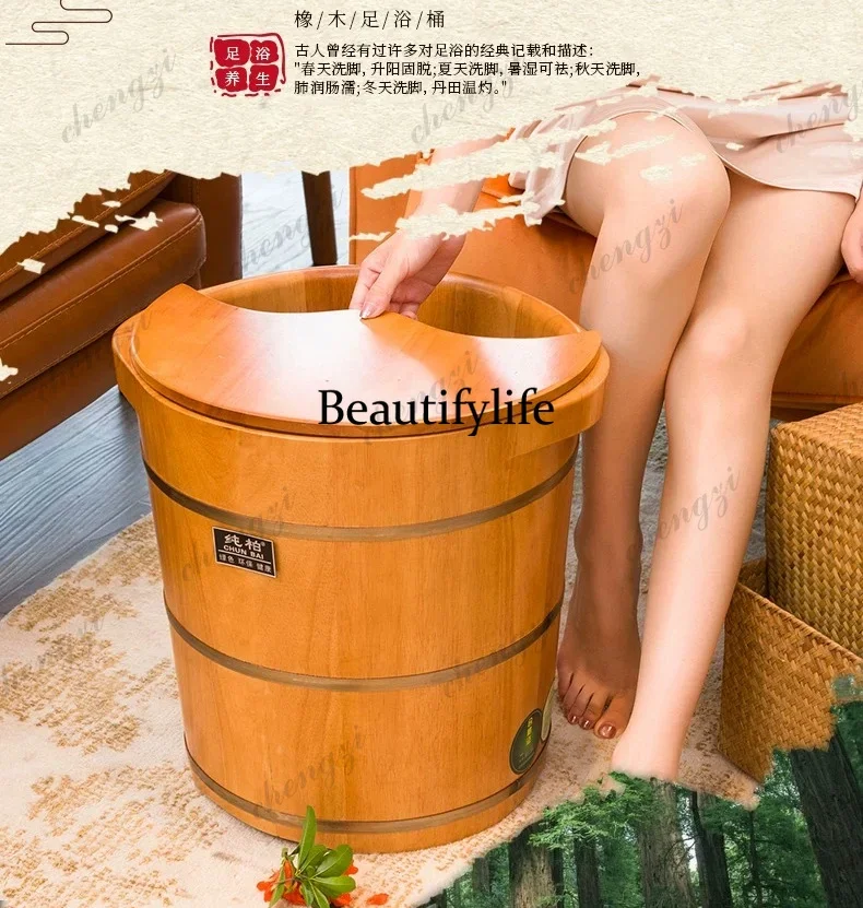 Фото C178 Деревянная глубокая ванночка для ног из водного дуба, для домашнего использования, для замачивания ног №4