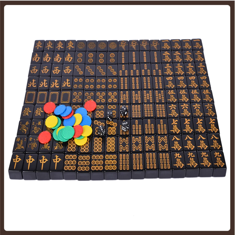 Black Gold Mahjong Standard Set Full Size Large Cute 40mm High Quality Chinese Traditional Family Games Ajedrez Chess Decoration