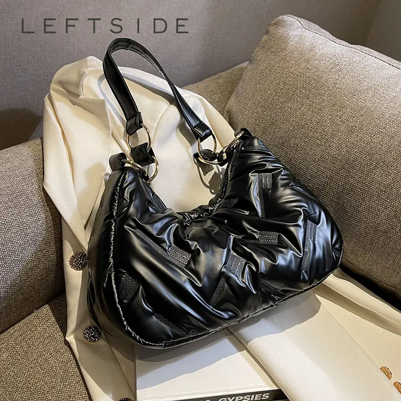

LEFTSIDE Winter Big Cloth Hobo Bag for Women 2022 Trend Design Shoulder Side Bag Female Fabric Handbags
