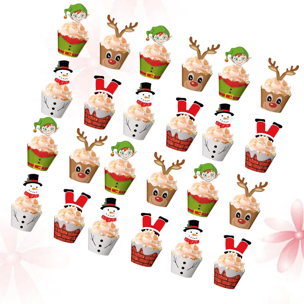 

120Pcs Cake Wrappers Cake Accessories Cupcake Wrappers Cake Picks Set for Christmas Birthday Party