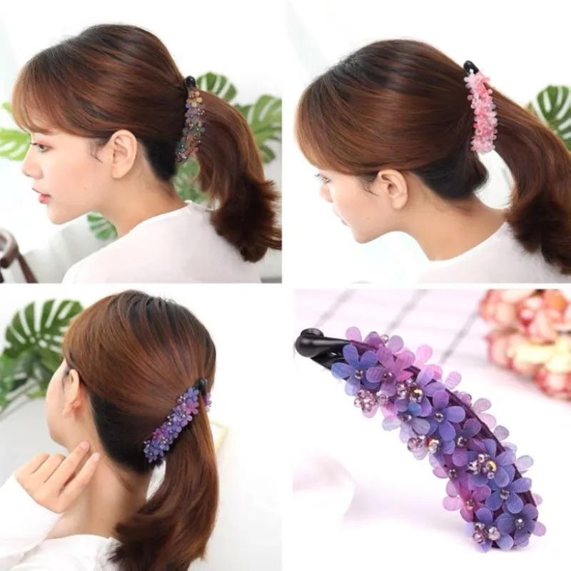 

2022 New Korean Style Banana Clip Floral Ponytail Clip Vertical Clip Large Hair Accessories Ornament Cloth Hairpin Wholesale