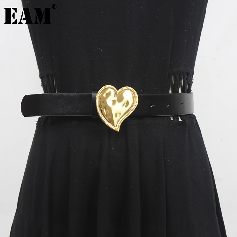 

[EAM] черный длинный широкий ремень из искусственной кожи с металлической пряжкой; Новинка; Модная женская универсальная обувь; Сезон весна-о...