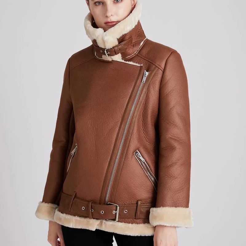 S-XL Winter Thick Warm Faux Leather Jackets Women Sheepskin Coat Female Fur Leather Jacket Outerwear Overcoat Casaco Feminino