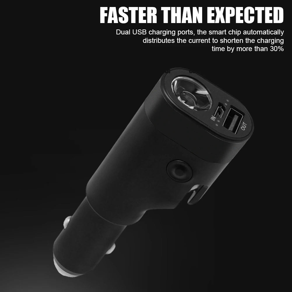 6 in 1 car charger adapter fast charging with led flashlight emergency window breaker belt cutter multi function phone charger free global shipping