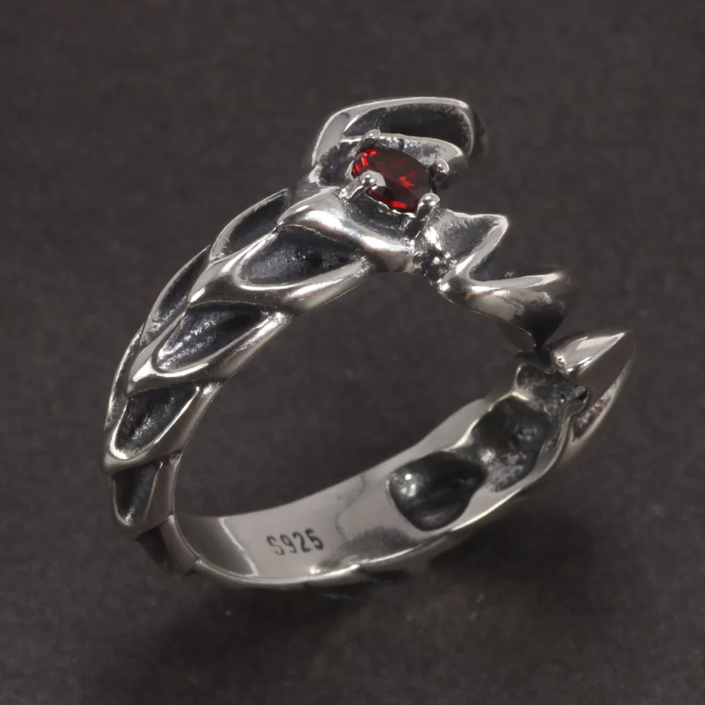Solid 925 Sterling Silver Jewelry Mens Ring With Garnet Natural Stone Scorpion Male Openning | Rings