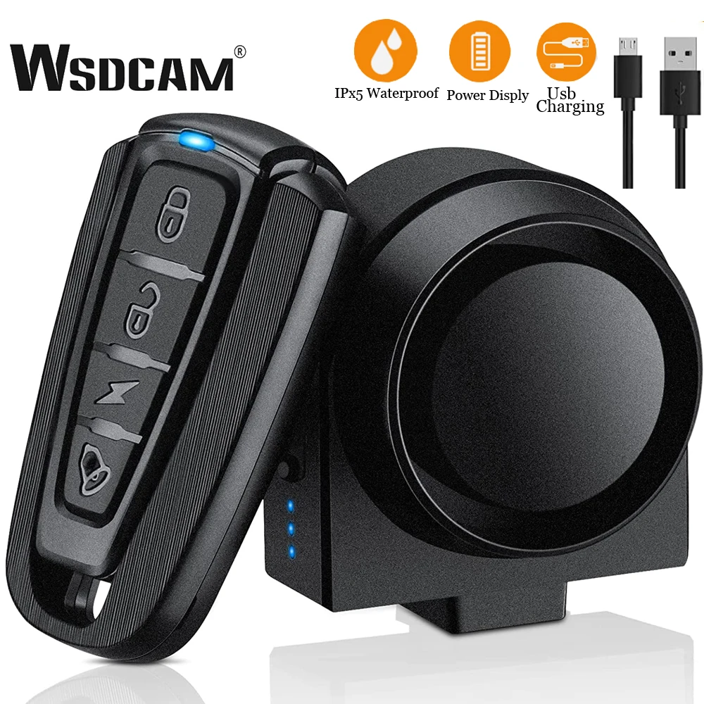 Wsdcam 115dB Bike Alarm with Remote USB Charge Wireless Anti theft Alarm Systems for Motorcycle Bicycle Motion Detection