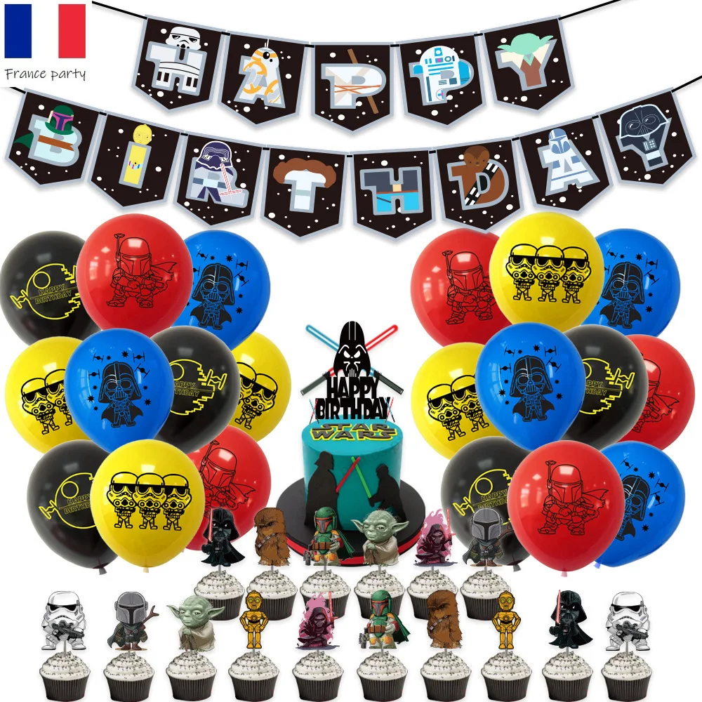 

Star Wars Mandalorian Theme Party Decoration Latex Balloon Set Anime Happy Birthday Flags Banners Cake Card Kid's Favorite Toys