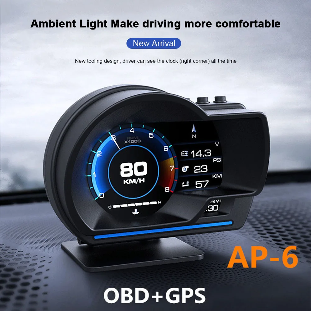 

2023 OBD GPS Smart Gauge Alarm Ambient Light Clear Trouble Code Speedometer OBD2 Gauge with Adjustable Bracket