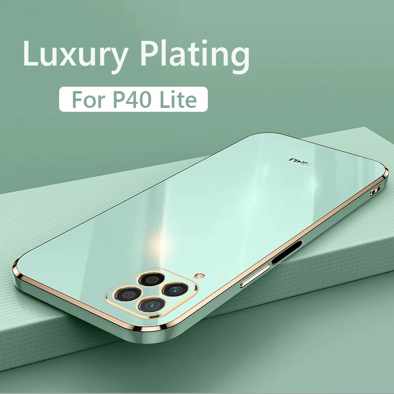

Luxury Square Plating Phone Case For Huawei P40 Lite Pro Nova 7i ShockProof Soft TPU Silicone Back Cover Fundas