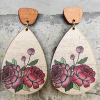 sunflower flower earrings peony sunflower wooden water drop painting art earrings for women wholesale