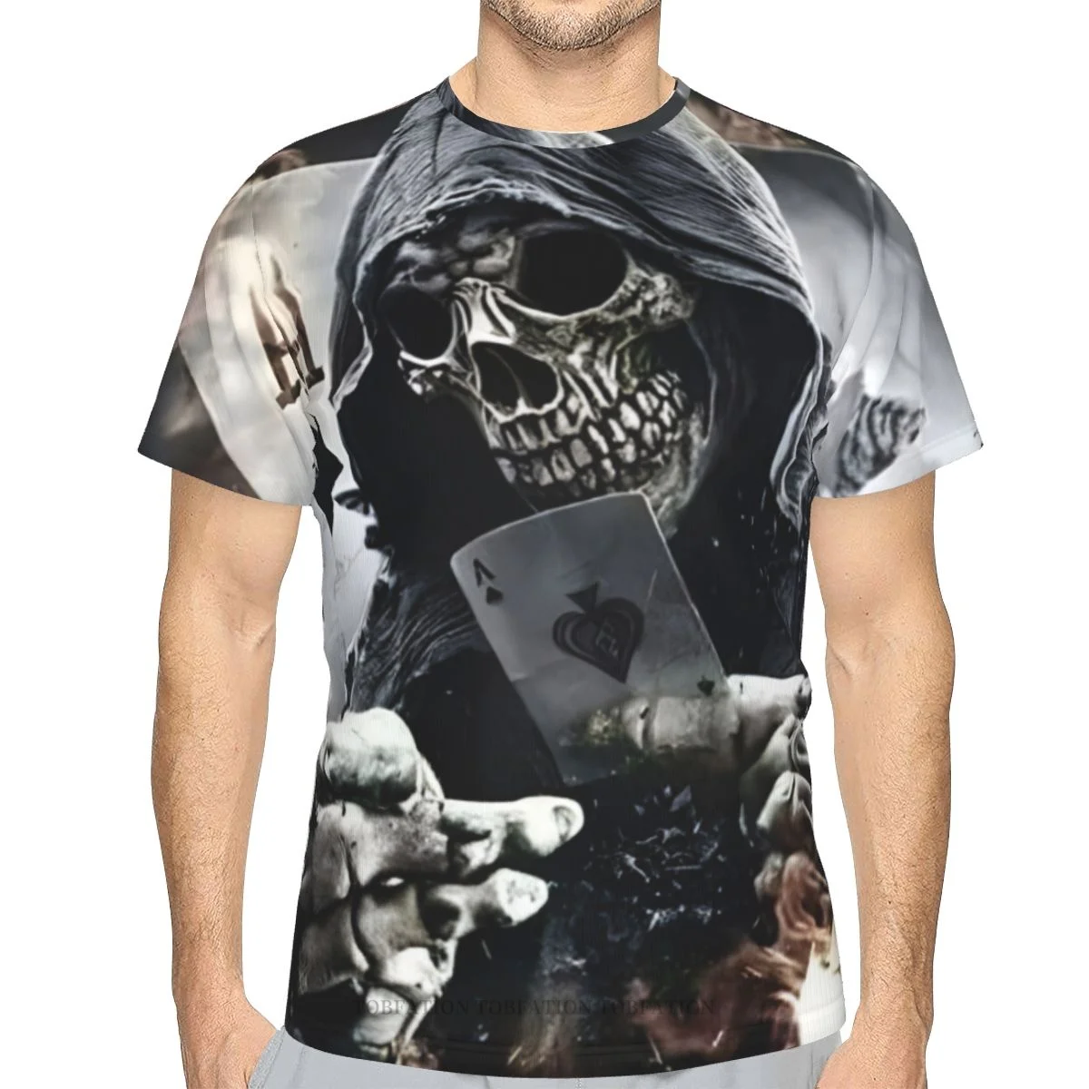 

Street Arts Men's TShirts Black Diamonds A Skull 3D Printed Oversized Retro Short-Sleeved Polyester O-Neck Tops Streetwear