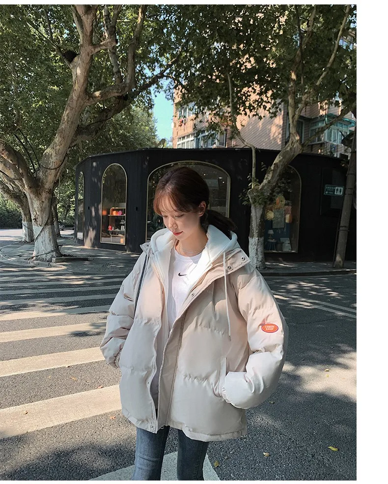 Women Winter Hooded Cotton Jacket 2022 New Padded Thick Warm Bread Tops Coat Parkas Fake 2 Piece Cotton-padded Cotton Clothing