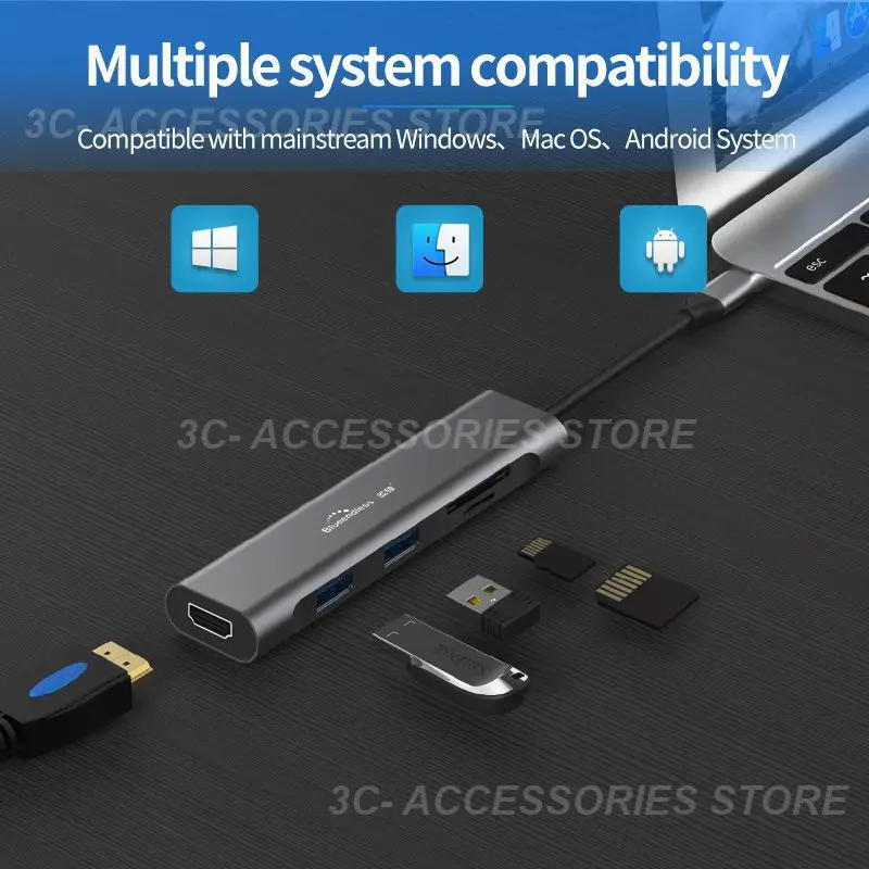 

3.1 концентратор Type-C для адаптера 4K Thunderbolt 3 USB C концентратор с концентратором 3,0 TF SD кардридер слот PD для MacBook /Air/ Mate